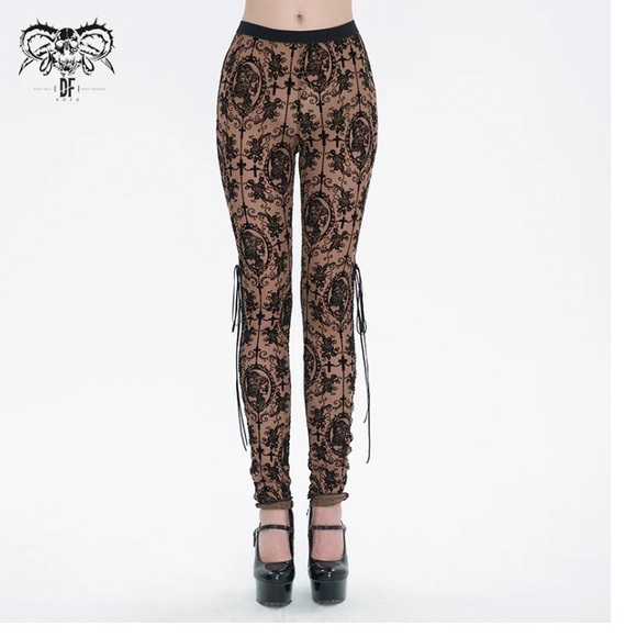 😈Devil Fashion “Bathory” Gothic Patterned Mesh Leggings - Picture 11 of 14